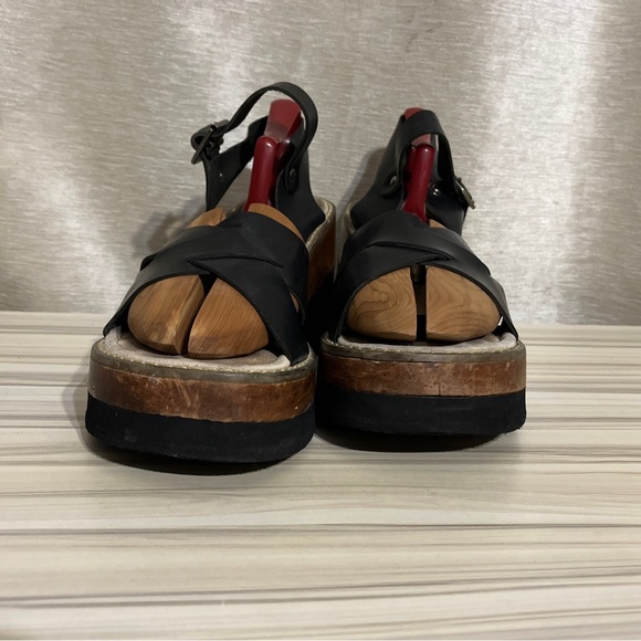 BONGO Leather Chunky Wood Platform Sandals Black - Size 10M - Picture 4 of 10